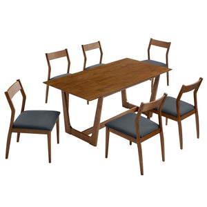 Modway Furniture Solara 7-Piece Wood Dining Set with Vegan Leather Chairs for Modern Farmhouse Elegance & Comfort EEI-7078-WAL-BLK