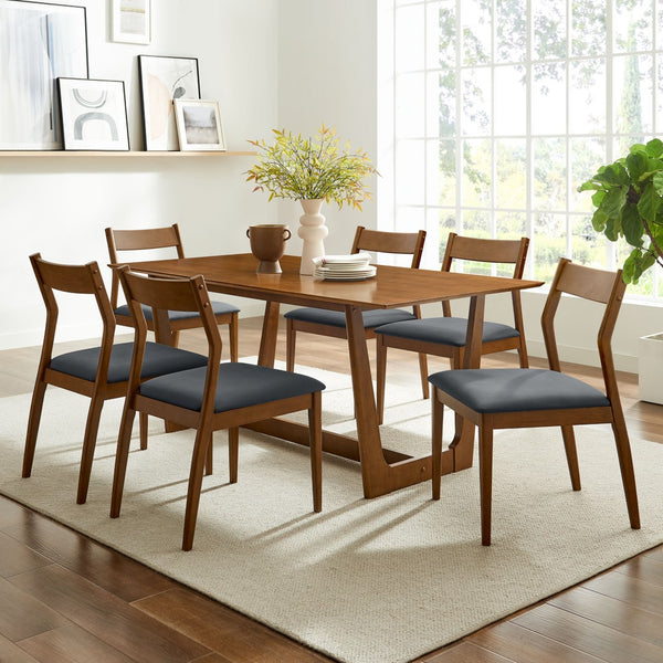 Modway Furniture Solara 7-Piece Wood Dining Set with Vegan Leather Chairs for Modern Farmhouse Elegance & Comfort EEI-7078-WAL-BLK