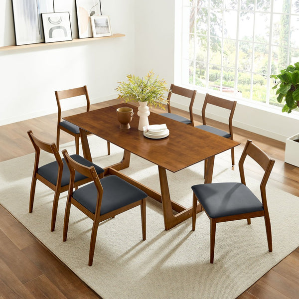 Modway Furniture Solara 7-Piece Wood Dining Set with Vegan Leather Chairs for Modern Farmhouse Elegance & Comfort EEI-7078-WAL-BLK