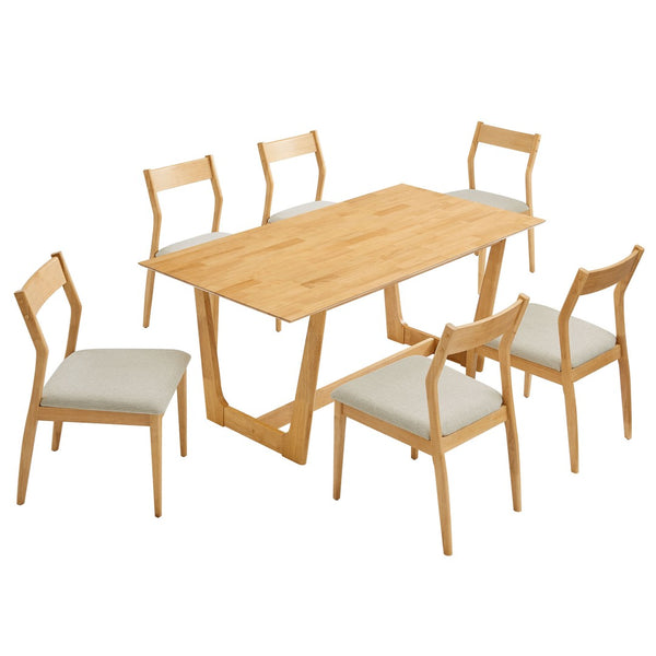 Modway Furniture Solara 7-Piece Wood Dining Set with Upholstered Chairs – Modern Design for Stylish Gatherings Natural Heathered Weave Beige EEI-7079-NAT-HEB