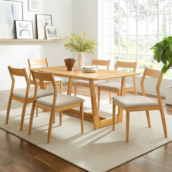 Modway Furniture Solara 7-Piece Wood Dining Set with Upholstered Chairs – Modern Design for Stylish Gatherings Natural Heathered Weave Beige EEI-7079-NAT-HEB