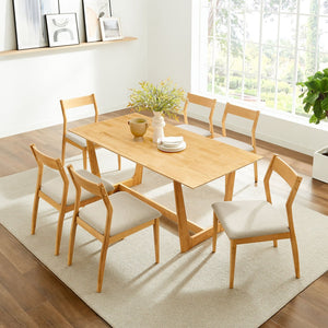 Modway Furniture Solara 7-Piece Wood Dining Set with Upholstered Chairs – Modern Design for Stylish Gatherings Natural Heathered Weave Beige EEI-7079-NAT-HEB