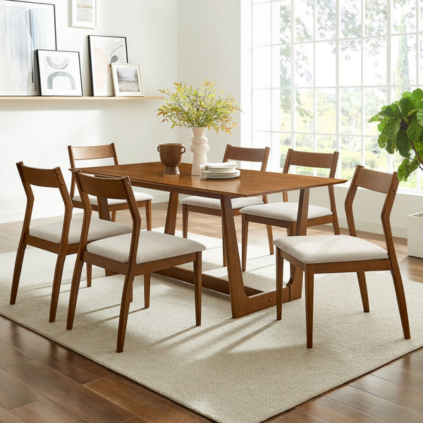 Modway Furniture Solara 7-Piece Wood Dining Set with Upholstered Chairs – Modern Design for Stylish Gatherings Walnut Heathered Weave Beige EEI-7079-WAL-HEB