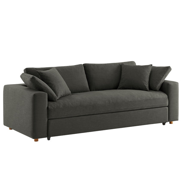 Modway Furniture Commix Down-Filled Overstuffed Sleeper Sofa - Luxurious Comfort with Modern Design and No Assembly Needed Gray EEI-7080-GRY