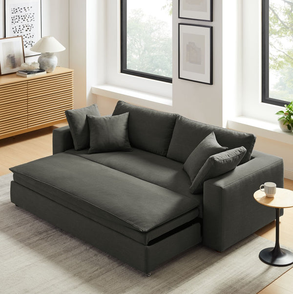 Modway Furniture Commix Down-Filled Overstuffed Sleeper Sofa - Luxurious Comfort with Modern Design and No Assembly Needed Gray EEI-7080-GRY