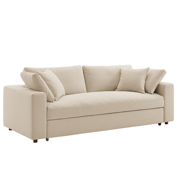 Modway Furniture Commix Down-Filled Overstuffed Sleeper Sofa - Luxurious Comfort with Modern Design and No Assembly Needed Light Beige EEI-7080-LBG