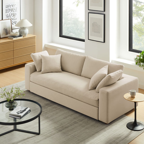 Modway Furniture Commix Down-Filled Overstuffed Sleeper Sofa - Luxurious Comfort with Modern Design and No Assembly Needed Light Beige EEI-7080-LBG