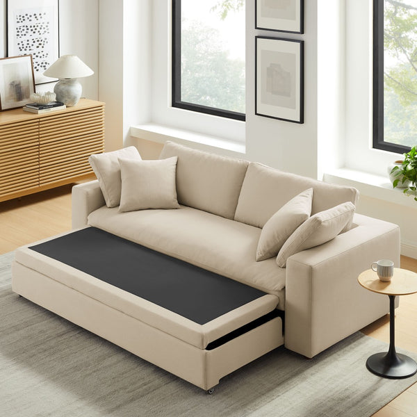 Modway Furniture Commix Down-Filled Overstuffed Sleeper Sofa - Luxurious Comfort with Modern Design and No Assembly Needed Light Beige EEI-7080-LBG