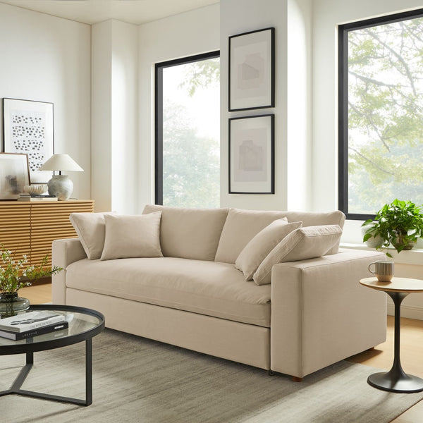 Modway Furniture Commix Down-Filled Overstuffed Sleeper Sofa - Luxurious Comfort with Modern Design and No Assembly Needed Light Beige EEI-7080-LBG