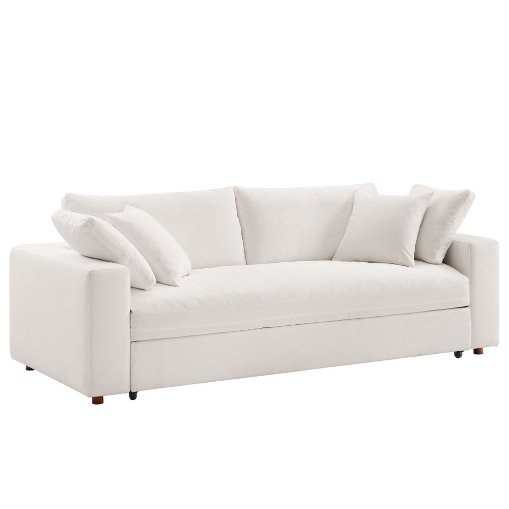 Modway Furniture Commix Down-Filled Overstuffed Sleeper Sofa - Luxurious Comfort with Modern Design and No Assembly Needed Pure White EEI-7080-PUW