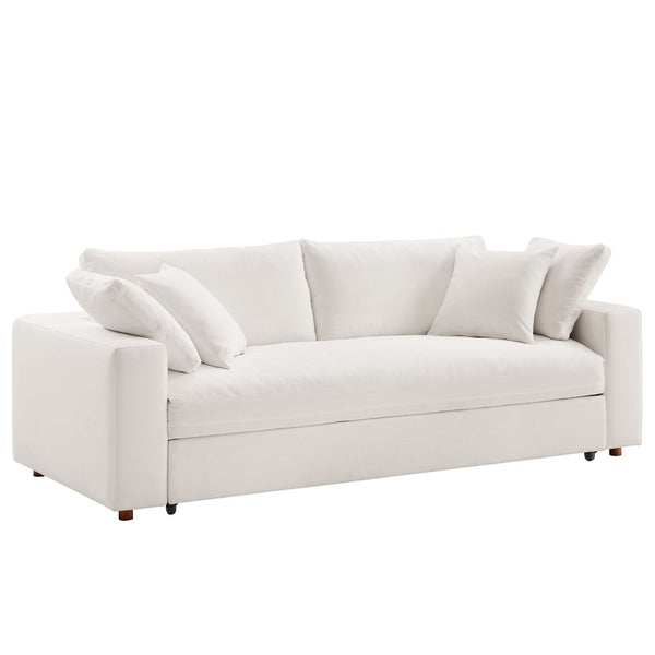Modway Furniture Commix Down-Filled Overstuffed Sleeper Sofa - Luxurious Comfort with Modern Design and No Assembly Needed Pure White EEI-7080-PUW