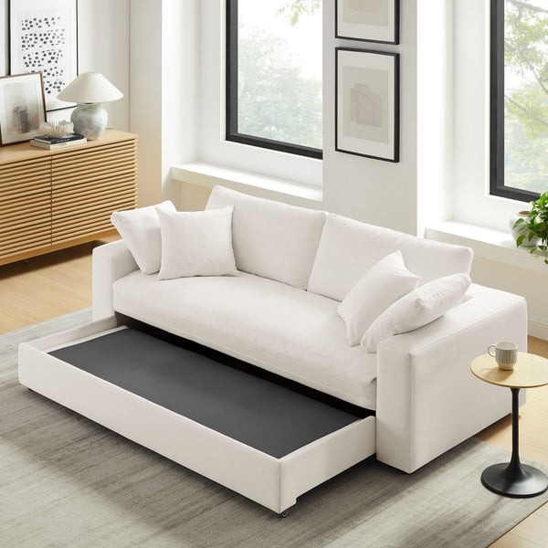Modway Furniture Commix Down-Filled Overstuffed Sleeper Sofa - Luxurious Comfort with Modern Design and No Assembly Needed Pure White EEI-7080-PUW
