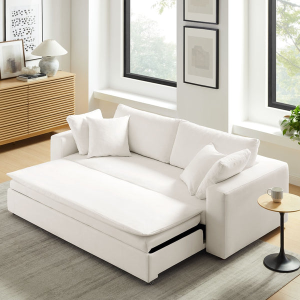 Modway Furniture Commix Down-Filled Overstuffed Sleeper Sofa - Luxurious Comfort with Modern Design and No Assembly Needed Pure White EEI-7080-PUW