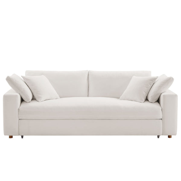 Modway Furniture Commix Down-Filled Overstuffed Sleeper Sofa - Luxurious Comfort with Modern Design and No Assembly Needed Pure White EEI-7080-PUW