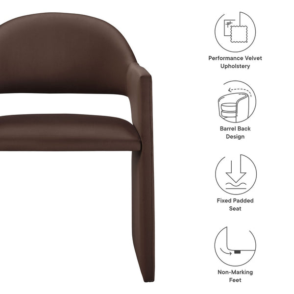 Modway Furniture Talia Performance Velvet Dining Armchair - Sculptural Comfort for Modern Spaces, Fully Assembled Design Chocolate Brown EEI-7081-CHB
