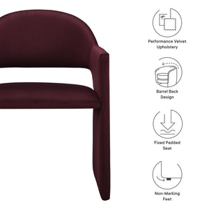 Modway Furniture Talia Performance Velvet Dining Armchair - Sculptural Comfort for Modern Spaces, Fully Assembled Design Mulberry EEI-7081-MUL