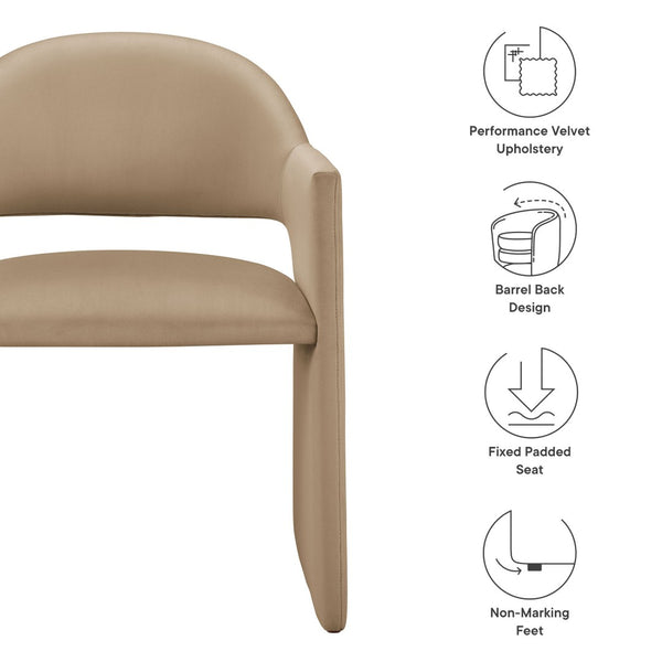 Modway Furniture Talia Performance Velvet Dining Armchair - Sculptural Comfort for Modern Spaces, Fully Assembled Design Taupe EEI-7081-TAU
