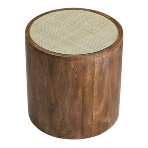 Modway Furniture Truett Round Wood Rattan Side Table - Stylish Mango Wood Accent Table for Living Room or Bedroom EEI-7085-WAL