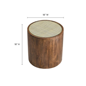 Modway Furniture Truett Round Wood Rattan Side Table - Stylish Mango Wood Accent Table for Living Room or Bedroom EEI-7085-WAL