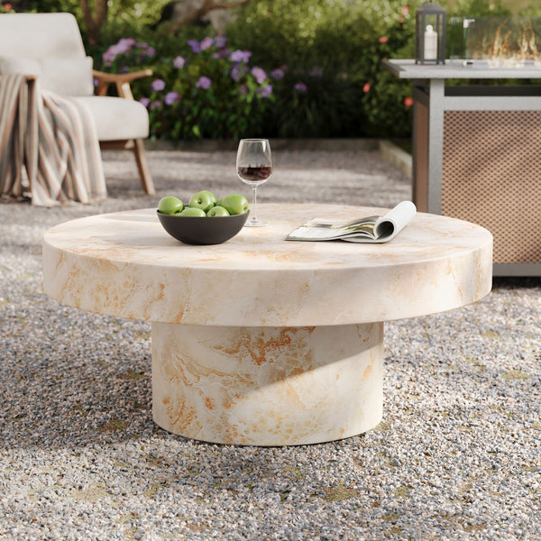 Modway Furniture Alora Indoor-Outdoor Concrete Round Coffee Table - Modern Minimalist Design for Stylish Living Spaces Honey Onyx EEI-7091-HYX