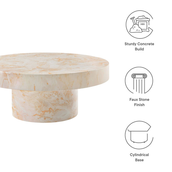 Modway Furniture Alora Indoor-Outdoor Concrete Round Coffee Table - Modern Minimalist Design for Stylish Living Spaces Honey Onyx EEI-7091-HYX