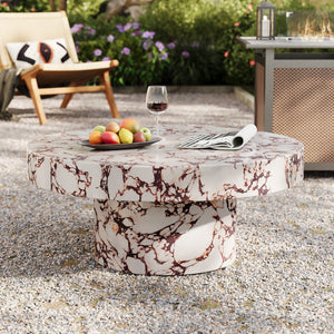 Modway Furniture Alora Indoor-Outdoor Concrete Round Coffee Table - Modern Minimalist Design for Stylish Living Spaces Red Marble EEI-7091-RED
