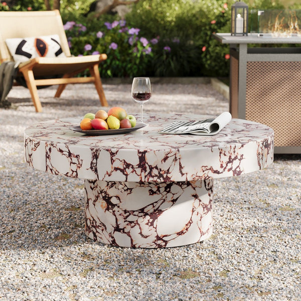 Modway Furniture Alora Indoor-Outdoor Concrete Round Coffee Table - Modern Minimalist Design for Stylish Living Spaces Red Marble EEI-7091-RED