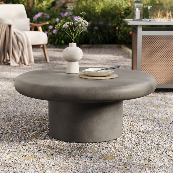 Modway Furniture Argos Indoor-Outdoor Concrete Round Coffee Table - Modern Minimalist Design for Any Space Gray EEI-7092-GRY