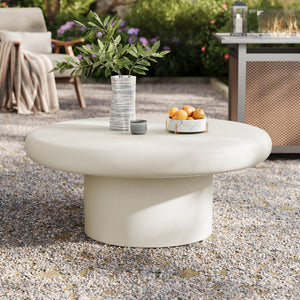 Modway Furniture Argos Indoor-Outdoor Concrete Round Coffee Table - Modern Minimalist Design for Any Space White EEI-7092-WHI