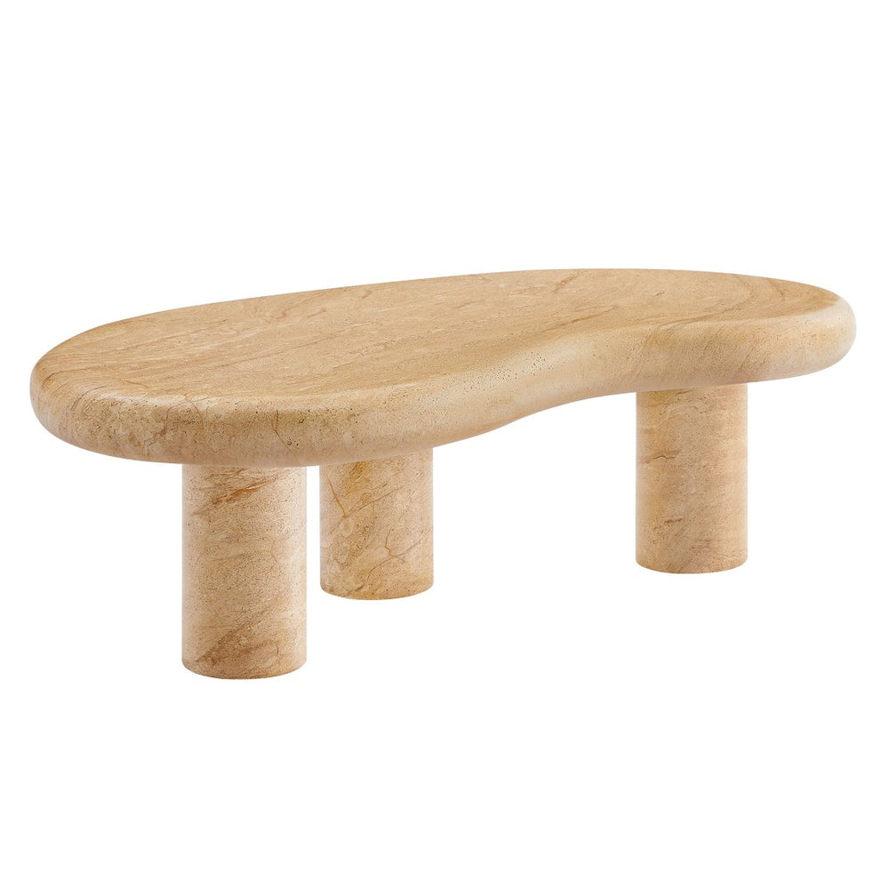 Modway Furniture Elowen Textured Faux Travertine Coffee Table – Modern Kidney-Shaped Centerpiece for Indoors & Outdoors EEI-7093-TRV