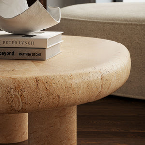 Modway Furniture Elowen Textured Faux Travertine Coffee Table – Modern Kidney-Shaped Centerpiece for Indoors & Outdoors EEI-7093-TRV