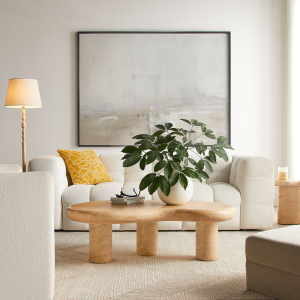 Modway Furniture Elowen Textured Faux Travertine Coffee Table – Modern Kidney-Shaped Centerpiece for Indoors & Outdoors EEI-7093-TRV