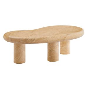 Modway Furniture Elowen Textured Faux Travertine Coffee Table – Modern Kidney-Shaped Centerpiece for Indoors & Outdoors EEI-7093-TRV