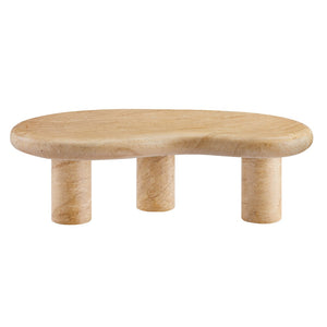 Modway Furniture Elowen Textured Faux Travertine Coffee Table – Modern Kidney-Shaped Centerpiece for Indoors & Outdoors EEI-7093-TRV