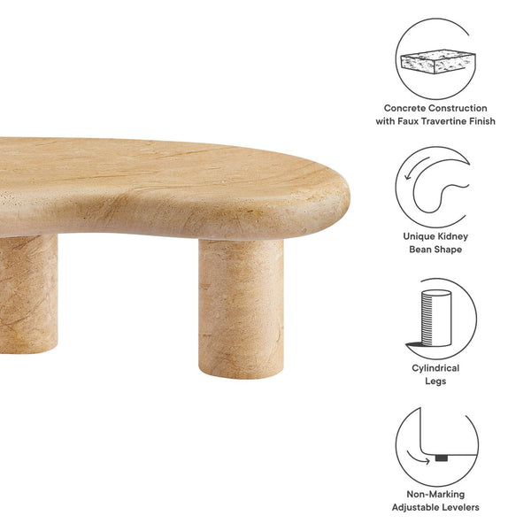 Modway Furniture Elowen Textured Faux Travertine Coffee Table – Modern Kidney-Shaped Centerpiece for Indoors & Outdoors EEI-7093-TRV