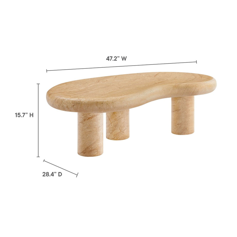 Modway Furniture Elowen Textured Faux Travertine Coffee Table – Modern Kidney-Shaped Centerpiece for Indoors & Outdoors EEI-7093-TRV