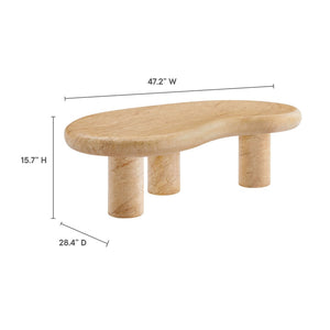 Modway Furniture Elowen Textured Faux Travertine Coffee Table – Modern Kidney-Shaped Centerpiece for Indoors & Outdoors EEI-7093-TRV
