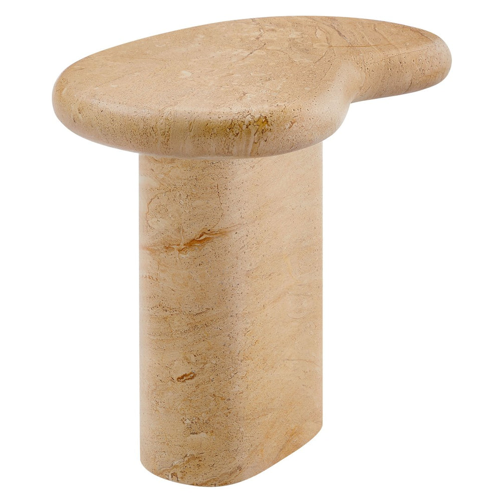 Modway Furniture Elowen Indoor-Outdoor Textured Faux Travertine Side Table - Modern Sculptural Accent for Any Space EEI-7094-TRV