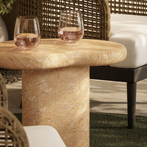 Modway Furniture Elowen Indoor-Outdoor Textured Faux Travertine Side Table - Modern Sculptural Accent for Any Space EEI-7094-TRV