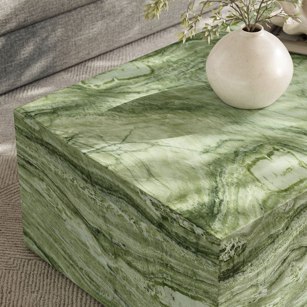 Modway Furniture Jordana Square Plinth Concrete Coffee Table - Modern Indoor-Outdoor Accent for Stylish Living Spaces Green Marble EEI-7095-GRN