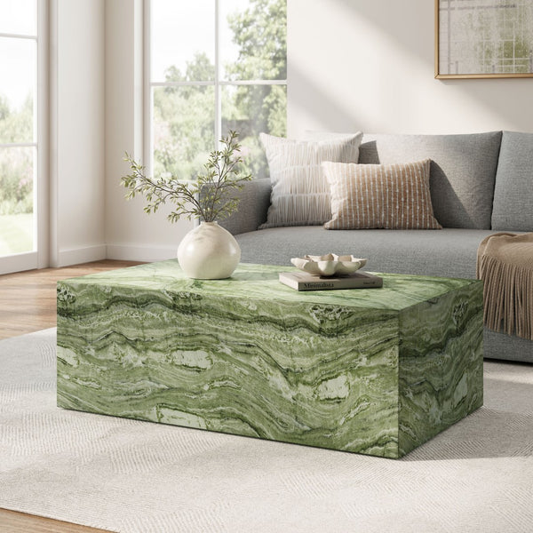 Modway Furniture Jordana Square Plinth Concrete Coffee Table - Modern Indoor-Outdoor Accent for Stylish Living Spaces Green Marble EEI-7095-GRN