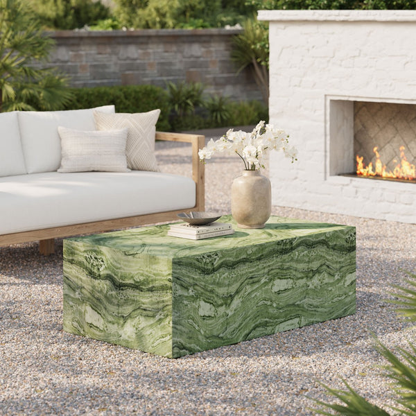 Modway Furniture Jordana Square Plinth Concrete Coffee Table - Modern Indoor-Outdoor Accent for Stylish Living Spaces Green Marble EEI-7095-GRN