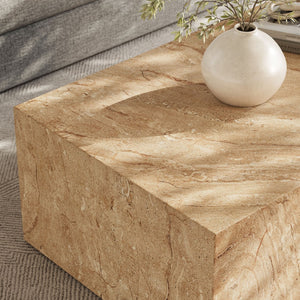 Modway Furniture Jordana Square Plinth Concrete Coffee Table - Modern Indoor-Outdoor Accent for Stylish Living Spaces Travertine EEI-7095-TRV