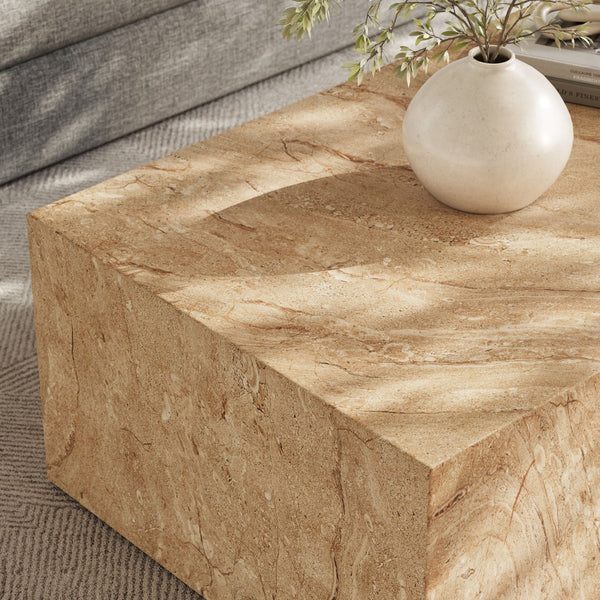 Modway Furniture Jordana Square Plinth Concrete Coffee Table - Modern Indoor-Outdoor Accent for Stylish Living Spaces Travertine EEI-7095-TRV