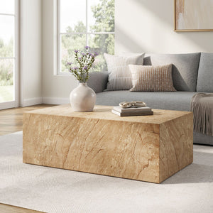 Modway Furniture Jordana Square Plinth Concrete Coffee Table - Modern Indoor-Outdoor Accent for Stylish Living Spaces Travertine EEI-7095-TRV