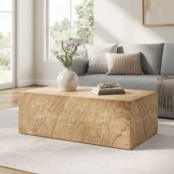 Modway Furniture Jordana Square Plinth Concrete Coffee Table - Modern Indoor-Outdoor Accent for Stylish Living Spaces Travertine EEI-7095-TRV