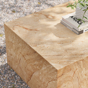 Modway Furniture Jordana Square Plinth Concrete Coffee Table - Modern Indoor-Outdoor Accent for Stylish Living Spaces Travertine EEI-7095-TRV