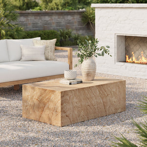Modway Furniture Jordana Square Plinth Concrete Coffee Table - Modern Indoor-Outdoor Accent for Stylish Living Spaces Travertine EEI-7095-TRV