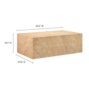 Modway Furniture Jordana Square Plinth Concrete Coffee Table - Modern Indoor-Outdoor Accent for Stylish Living Spaces Travertine EEI-7095-TRV