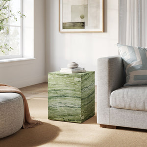 Modway Furniture Jordana Square Plinth Concrete Side Table - Modern Indoor-Outdoor Minimalist Design for Any Space Green Marble EEI-7096-GRN